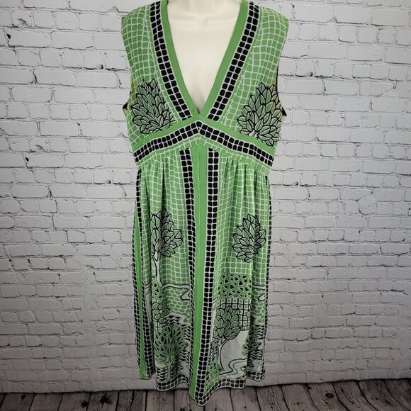 Anna Sui Anthropologie Green 100% Silk Sleeveless Lined Midi Dress 12 *defects - Picture 1 of 15